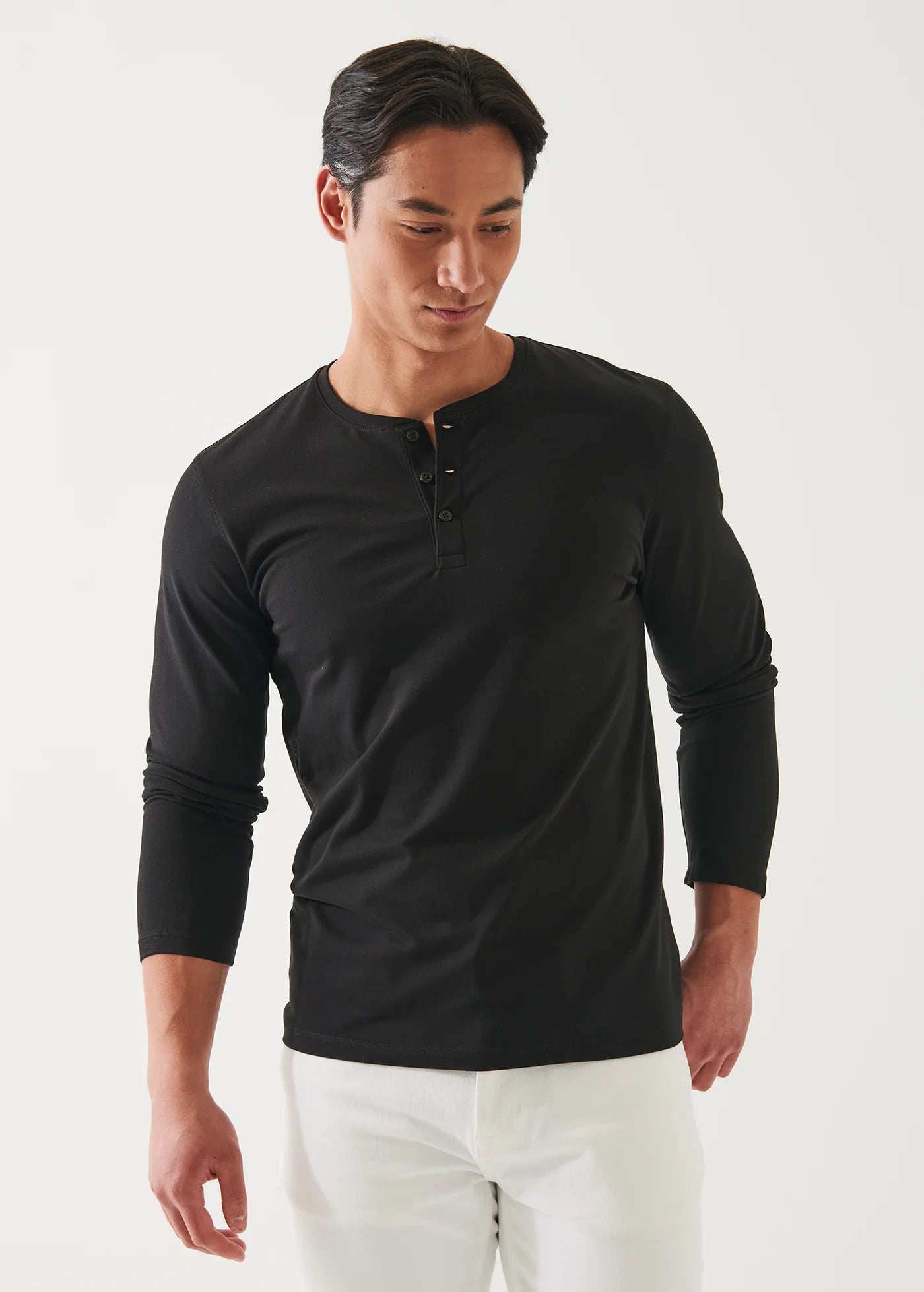 Patrick Assaraf LS Pima Cotton Stretch Henley - Black