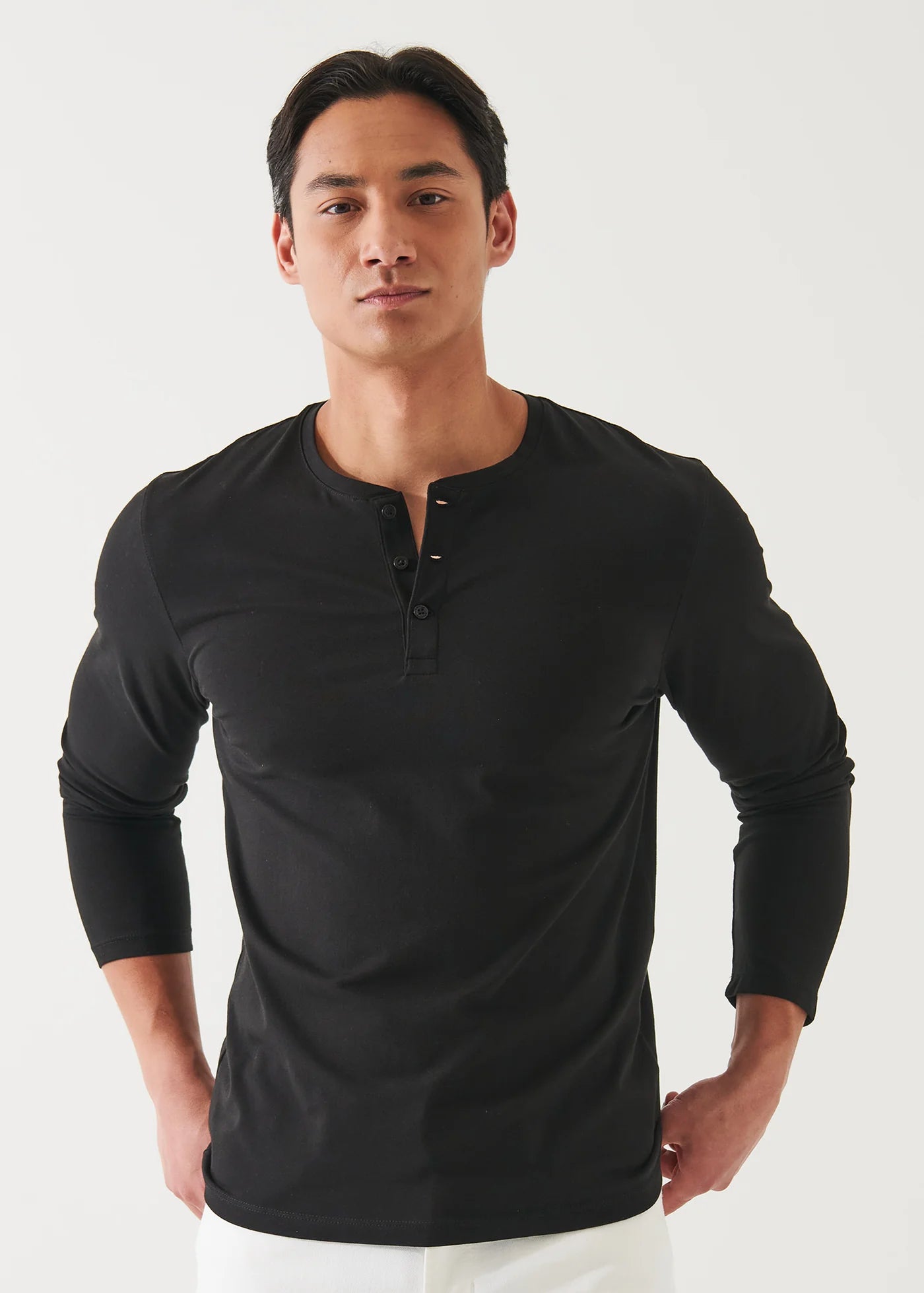 Patrick Assaraf LS Pima Cotton Stretch Henley - Black