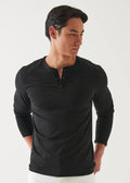 Patrick Assaraf LS Pima Cotton Stretch Henley - Black