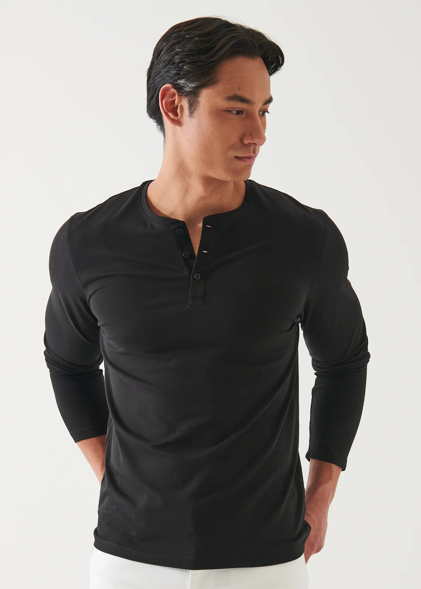 Patrick Assaraf LS Pima Cotton Stretch Henley - Black