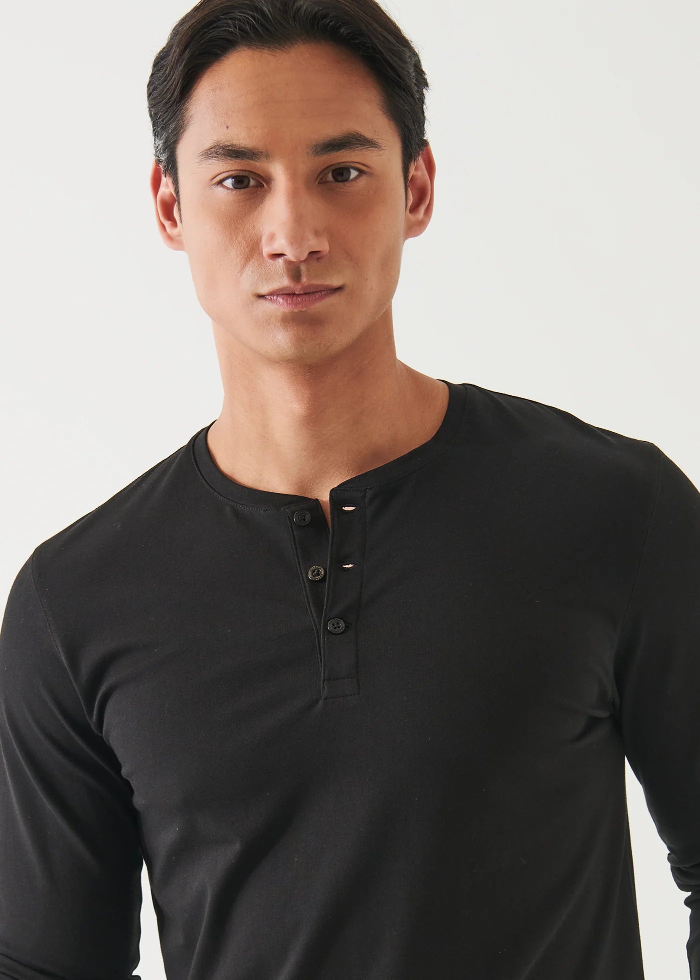 Patrick Assaraf LS Pima Cotton Stretch Henley - Black