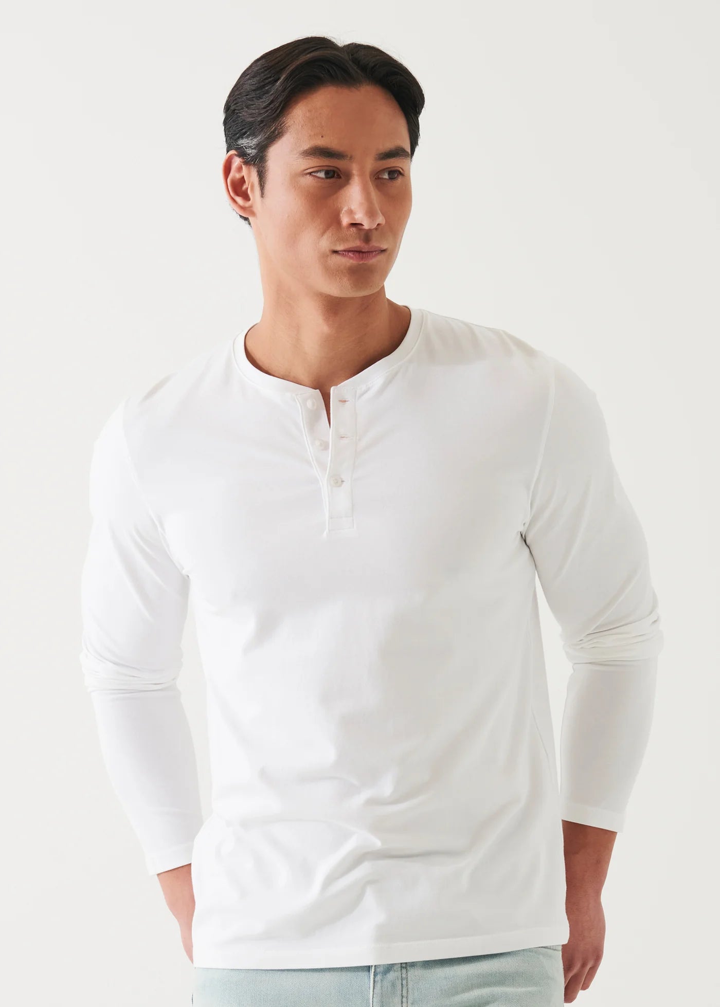 Patrick Assaraf LS Pima Cotton Stretch Henley - White