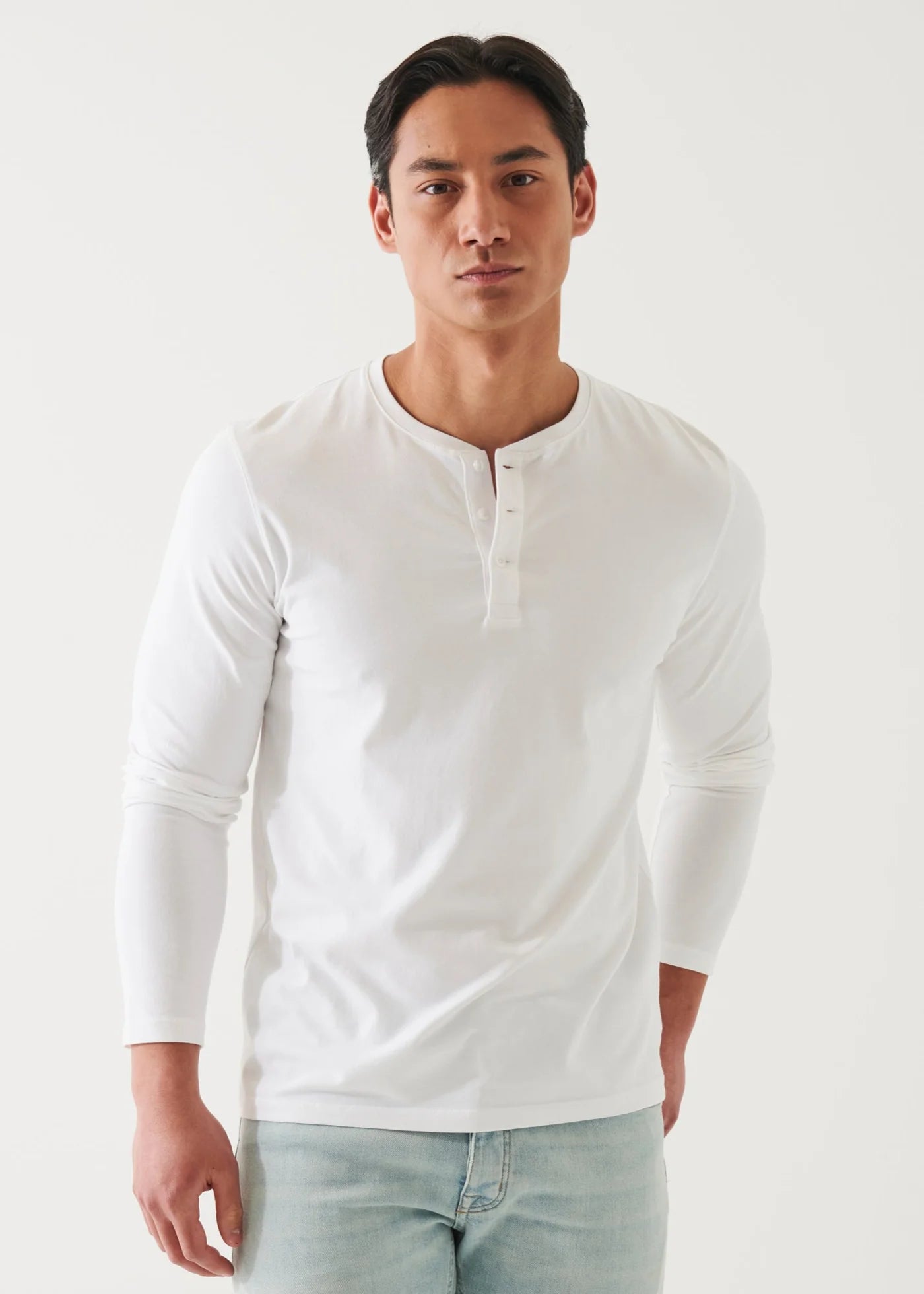 Patrick Assaraf LS Pima Cotton Stretch Henley - White