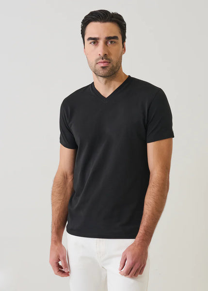 Patrick Assaraf Pima Cotton Stretch V Neck T-Shirt - Black