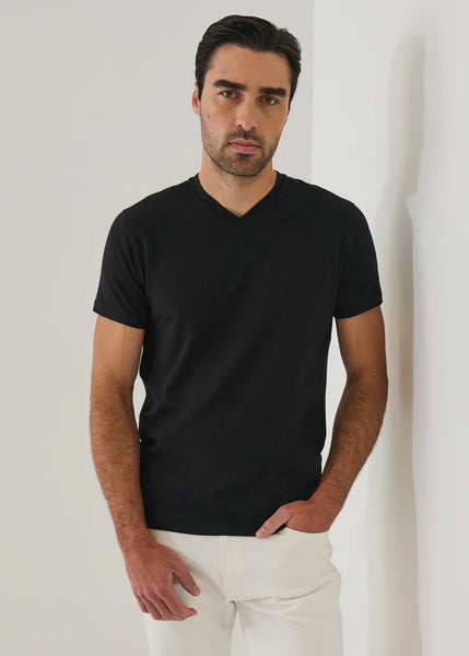 Patrick Assaraf Pima Cotton Stretch V Neck T-Shirt - Black
