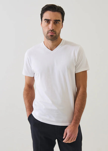 Patrick Assaraf Pima Cotton Stretch V Neck T-Shirt - White