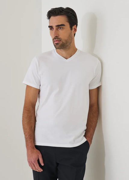Patrick Assaraf Pima Cotton Stretch V Neck T-Shirt - White