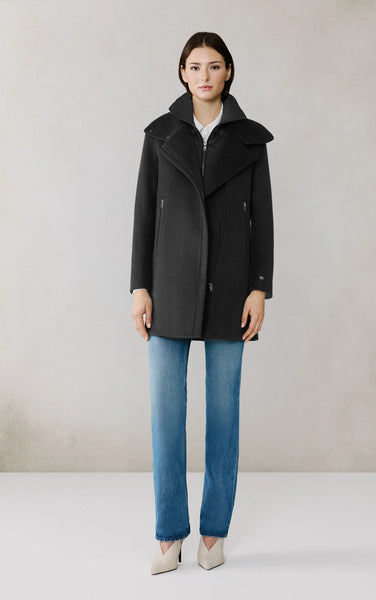 Soia&Kyo Abbi Mix Media Wool Coat in Black