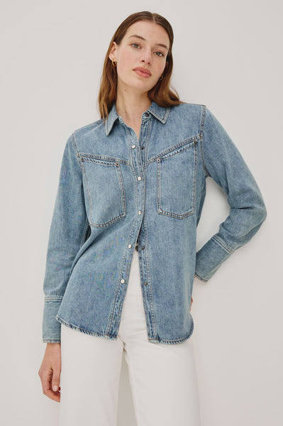 Rails Acton Cotton Lyocell Denim Shirt in Western Blue