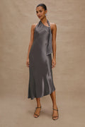 Rails Adra Satin Crepe Halter Dress in Gunmetal