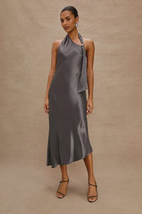Rails Adra Satin Crepe Halter Dress in Gunmetal