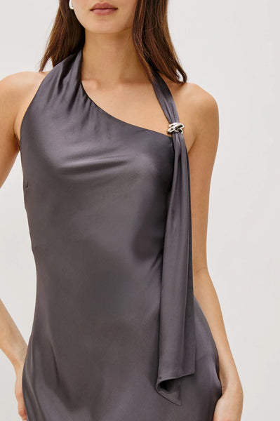 Rails Adra Satin Crepe Halter Dress in Gunmetal