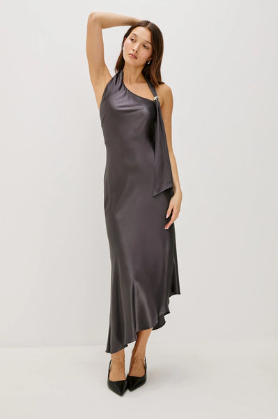 Rails Adra Satin Crepe Halter Dress in Gunmetal