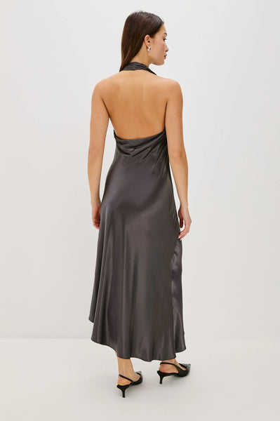 Rails Adra Satin Crepe Halter Dress in Gunmetal