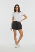 Pistache Linen Rolled Up Shorts in Black