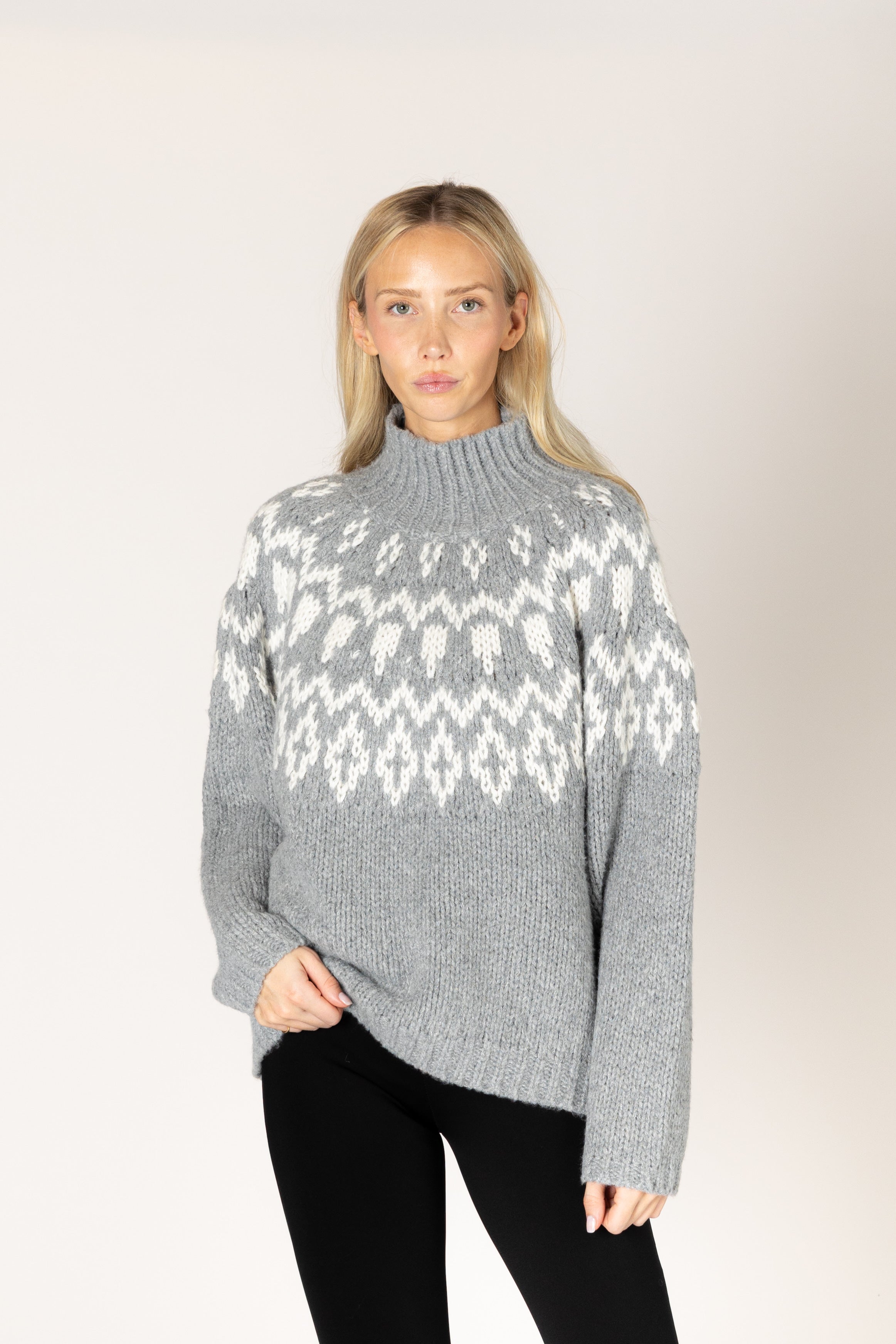 Lyla & Luxe Aggie Fair Isle Mock Sweater in Cashmere/Snow