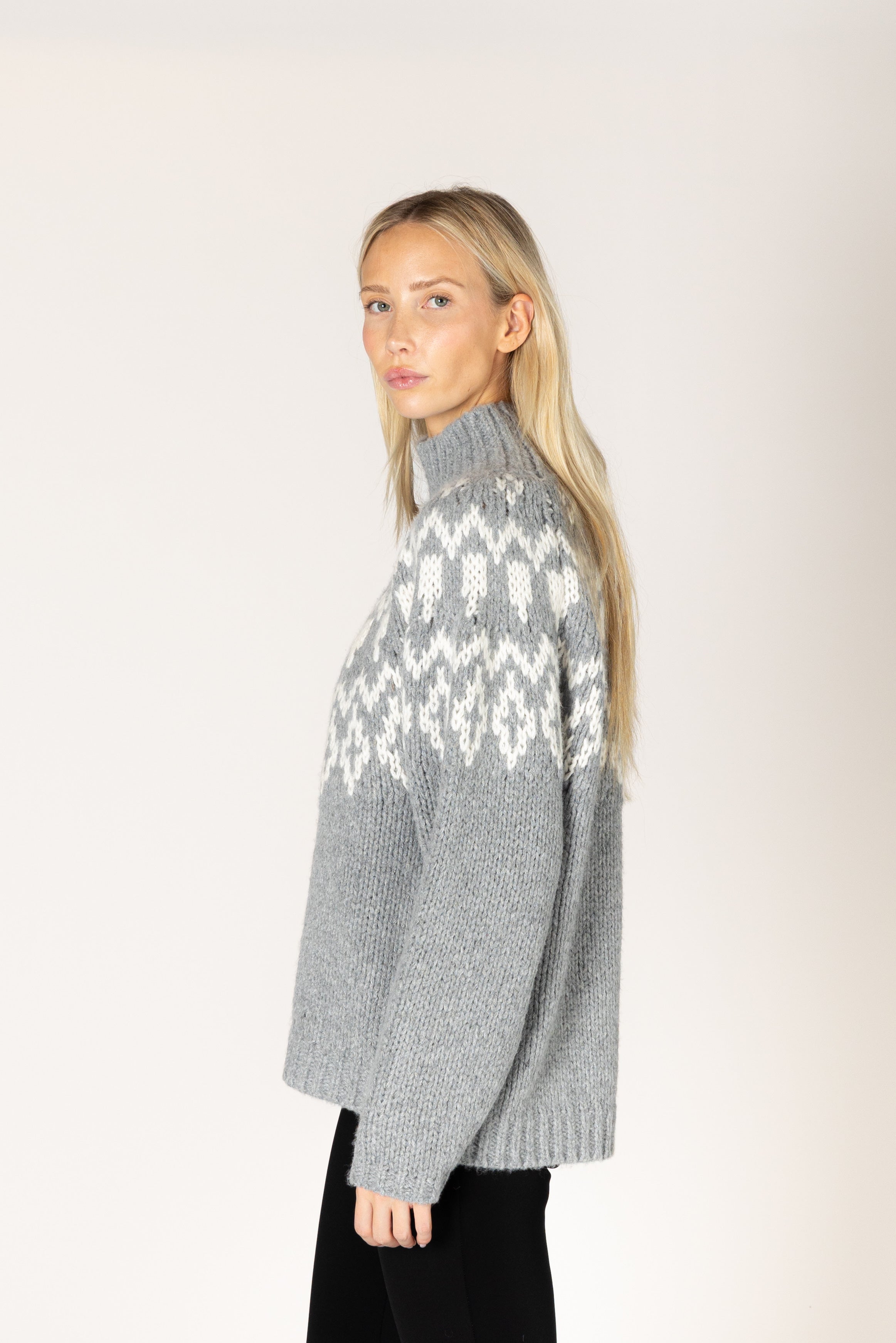 Lyla & Luxe Aggie Fair Isle Mock Sweater in Cashmere/Snow