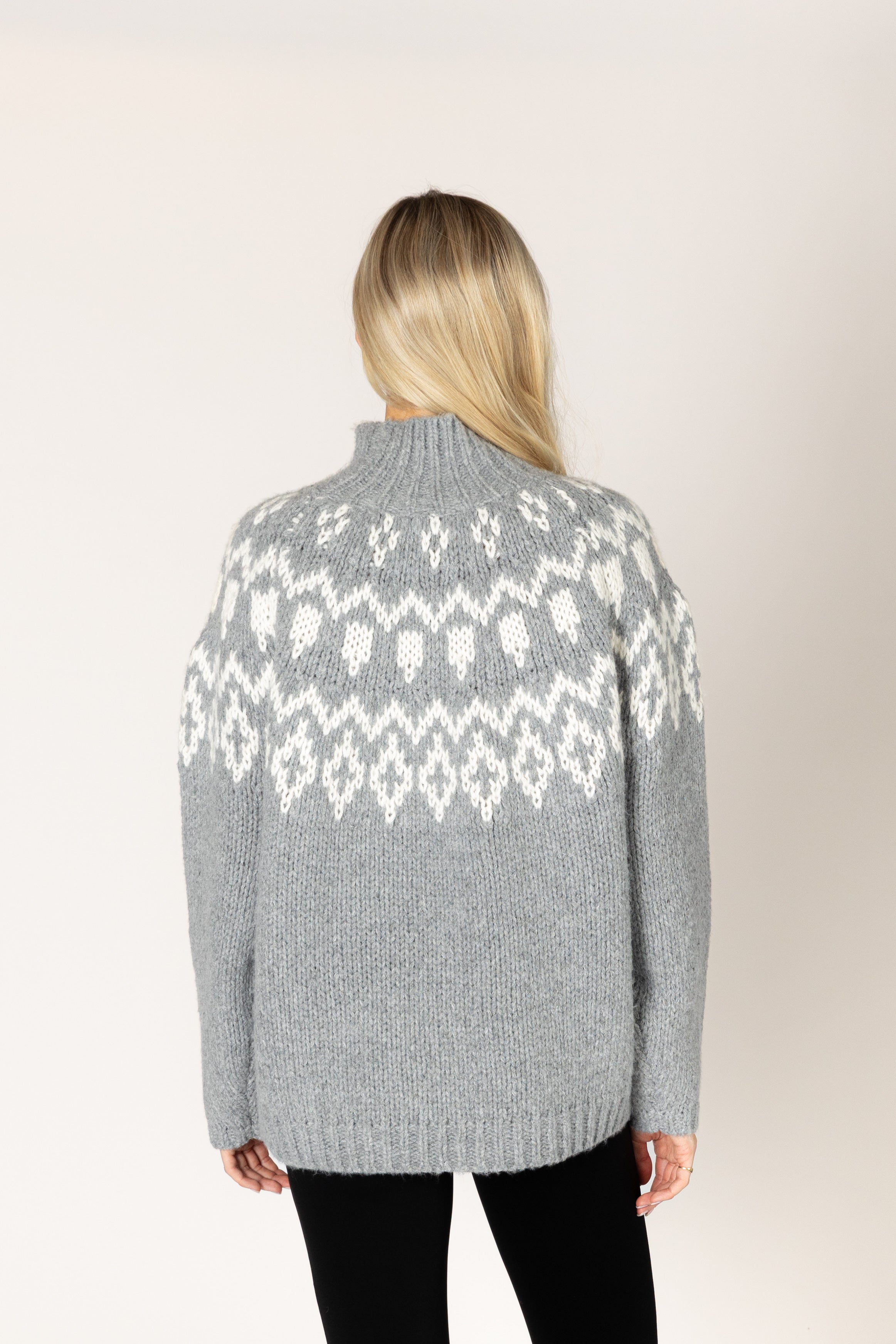 Lyla & Luxe Aggie Fair Isle Mock Sweater in Cashmere/Snow
