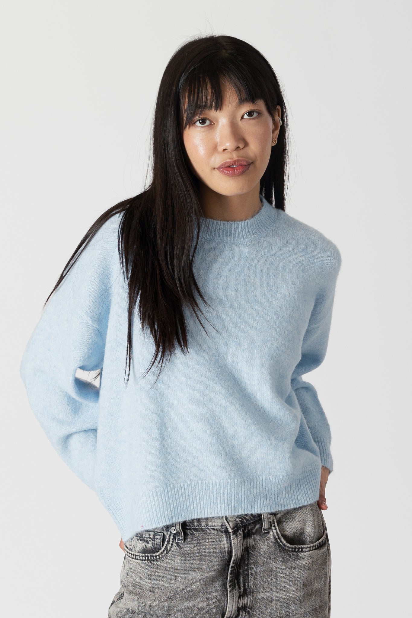 Lyla & Luxe Avery Eco LiteWeight Crew Sweater Soft Blue