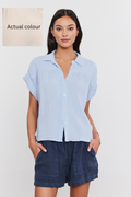 Velvet Julietta Cotton Gauze Button Up Shirt in Sandston