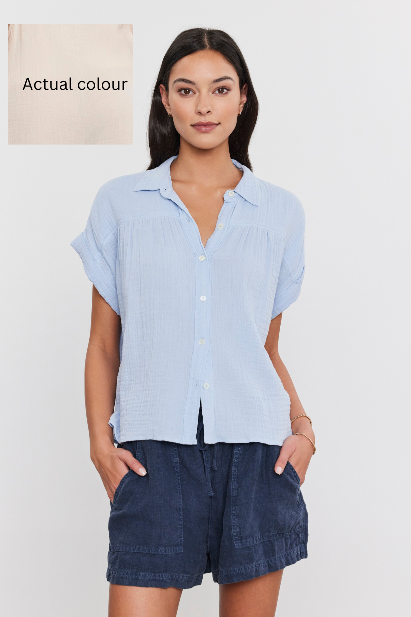 Velvet Julietta Cotton Gauze Button Up Shirt in Sandston