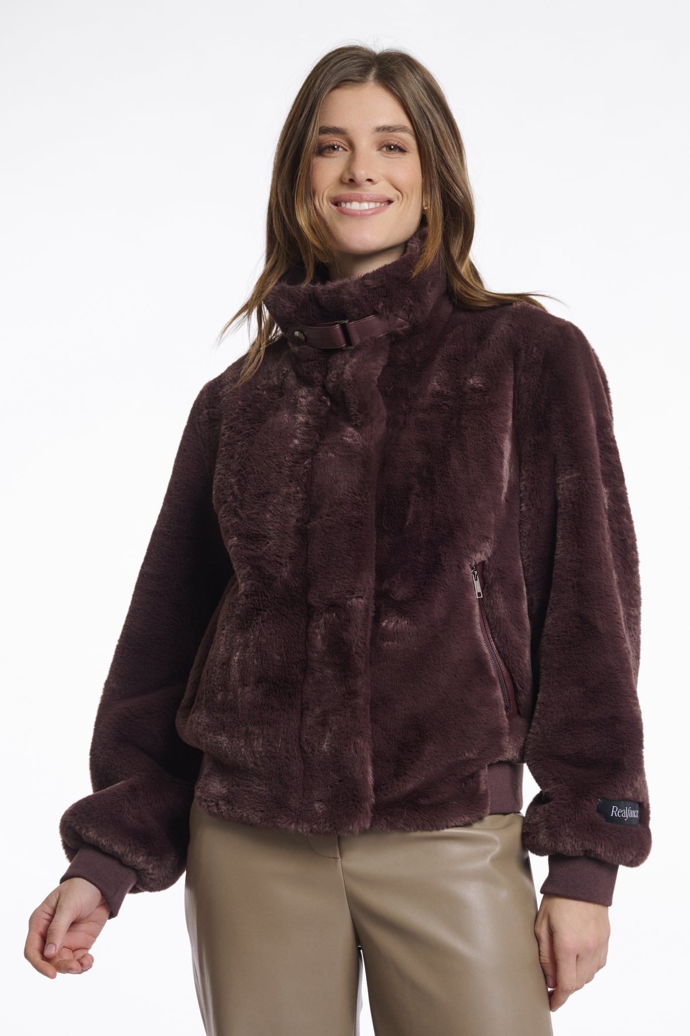 RINO & PELLE Ambra Short Faux Fur Jacket in Chocolate Bean