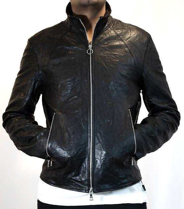 John Varvatos ANSEL Band Collar Leather Jacket -  Black