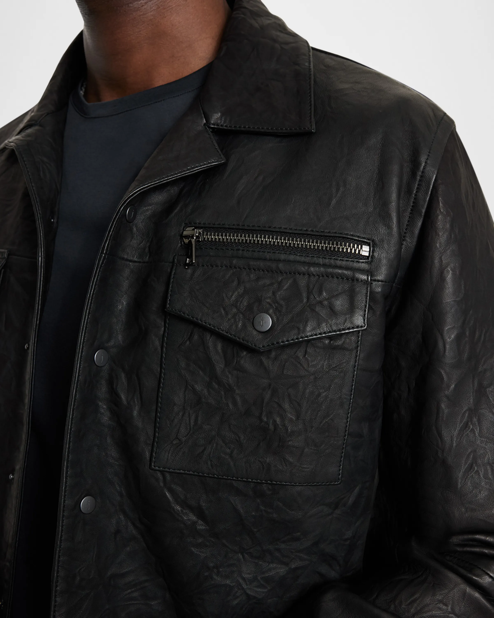 John Varvatos ASHER  Crinkle Leather Jacket - Black