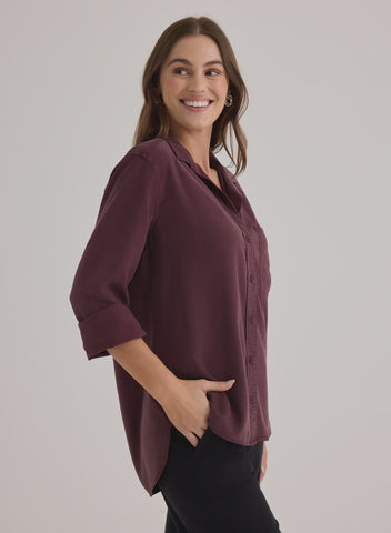 Bella Dahl Shirt Tail Button Down - Pinot Noir