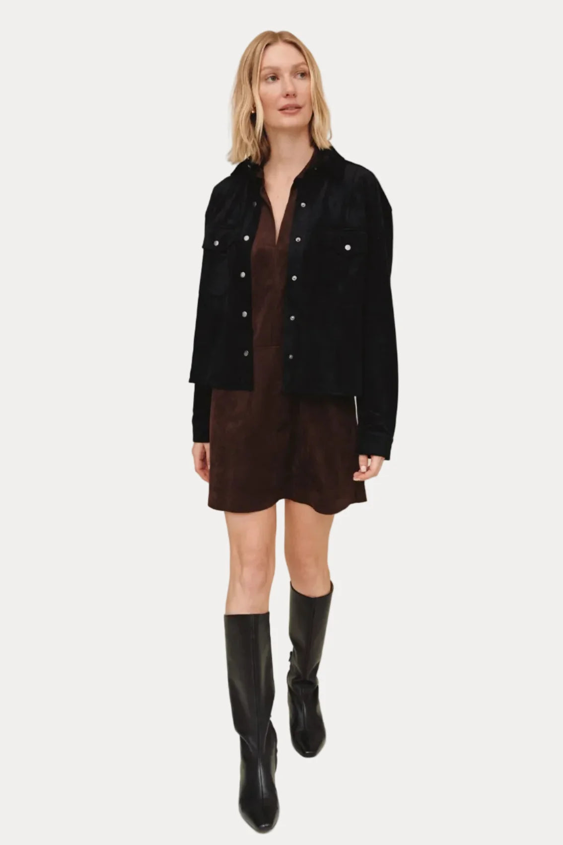 Bella Dahl Seamed Pocket Shacket in Black