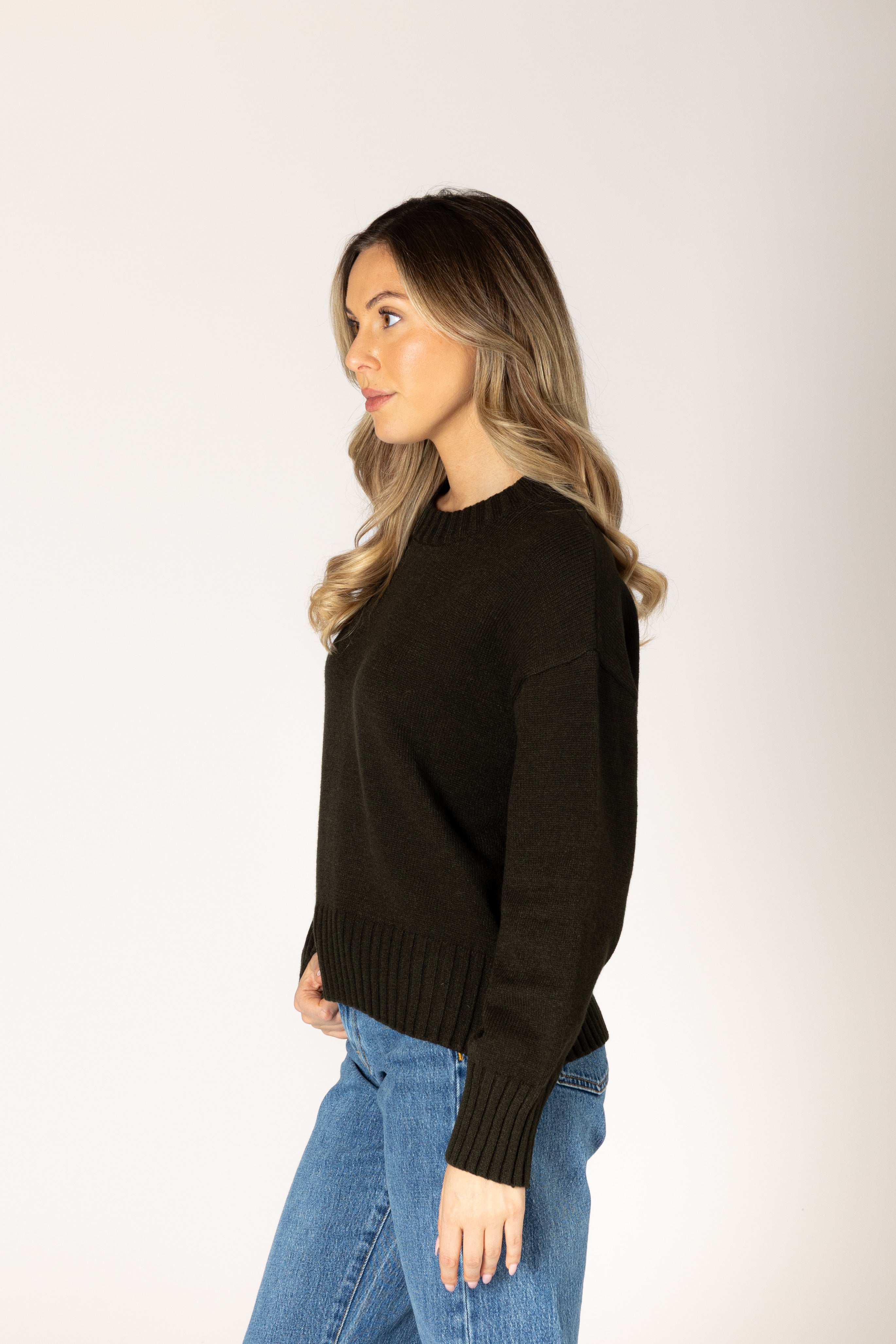 Lyla & Luxe Becca Essentials Crew Sweater in Olive