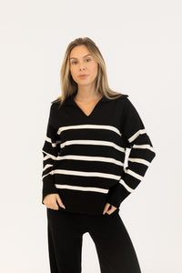 Lyla & Luxe Bella Stripe Pullover in Blk/White