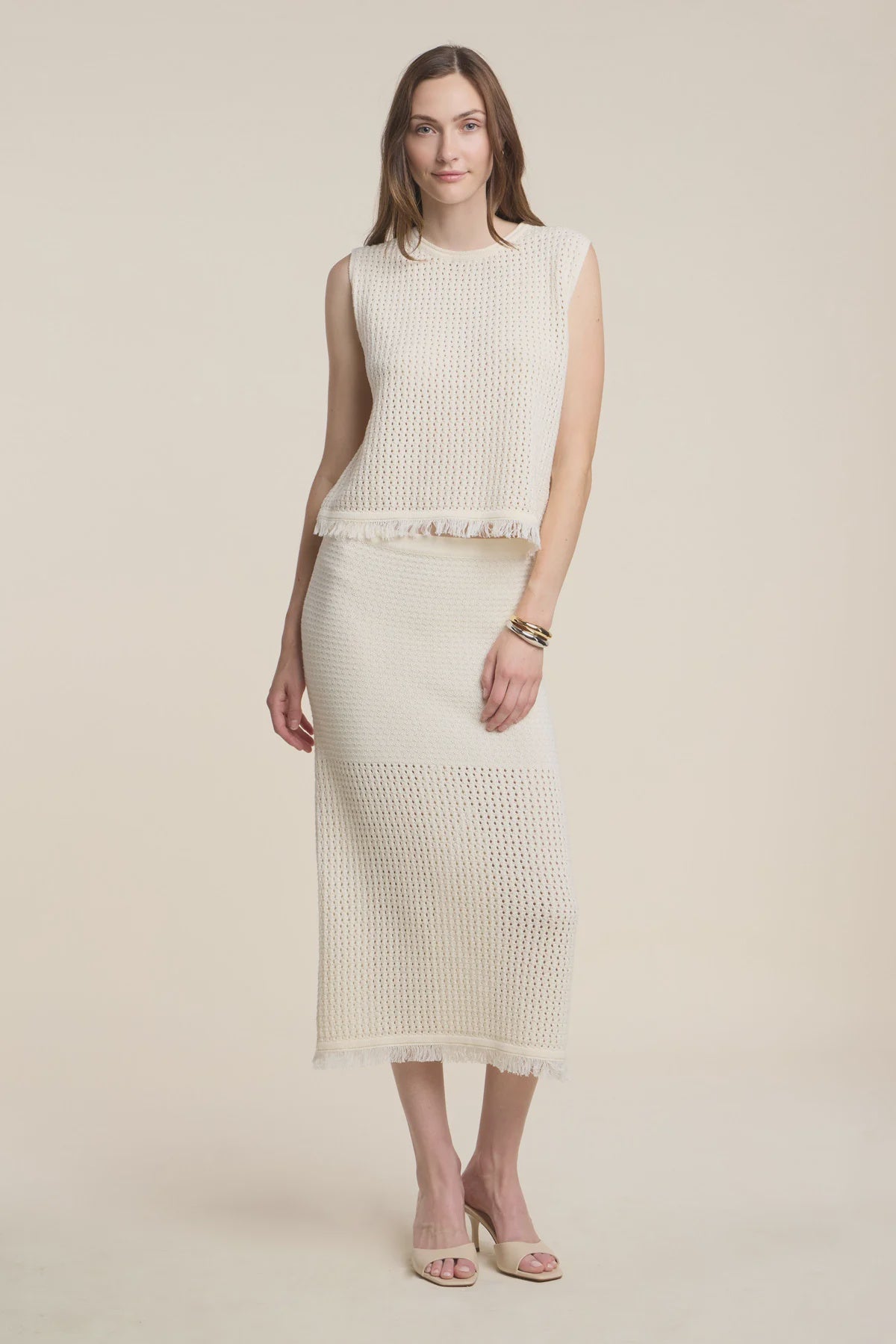 Velvet Blythe Mesh Cotton Knit Skirt in Milk