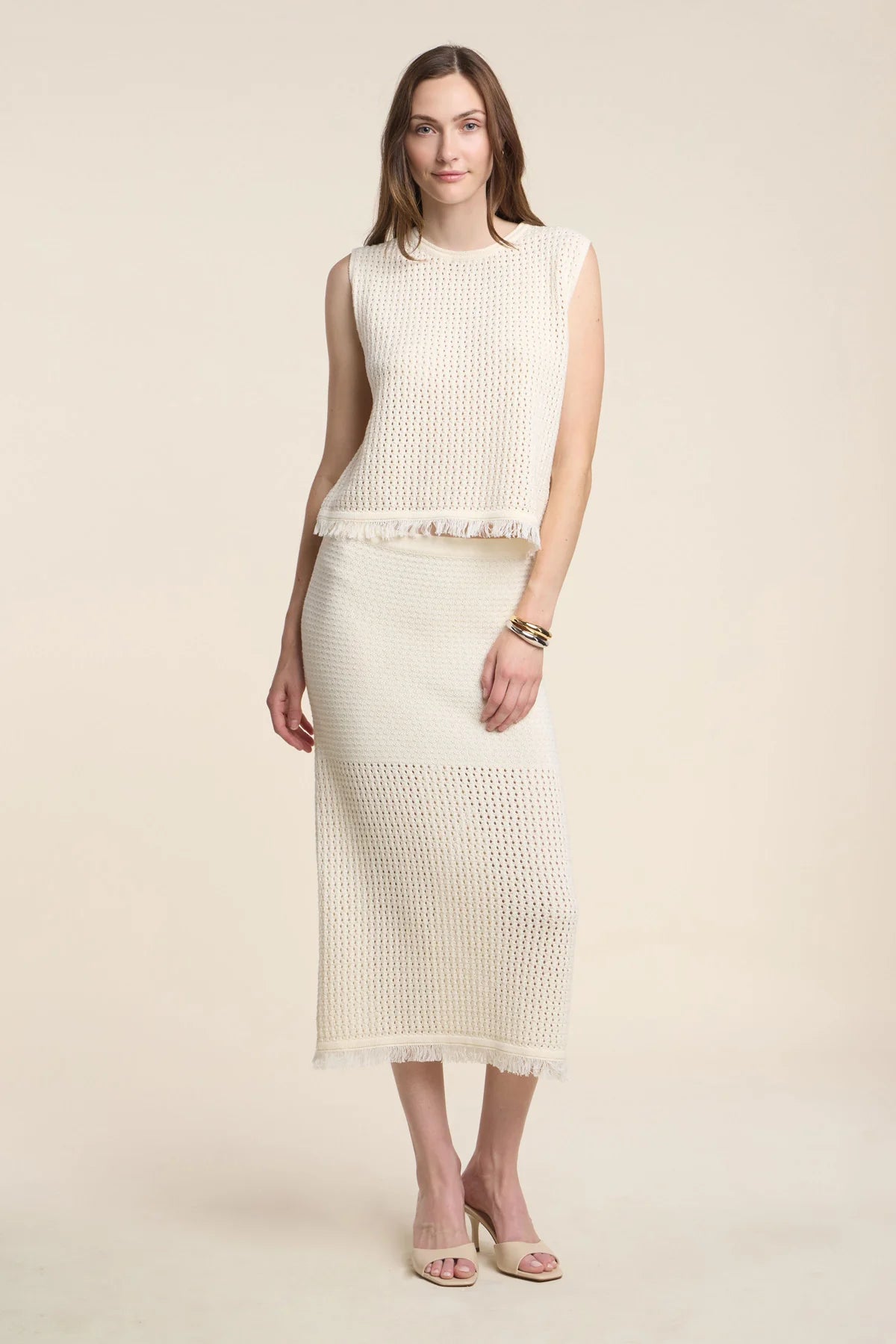 Velvet Blythe Mesh Cotton Knit Skirt in Milk