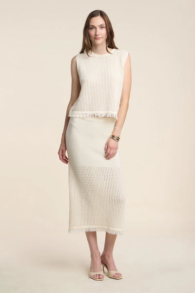 Velvet Blythe Mesh Cotton Knit Skirt in Milk