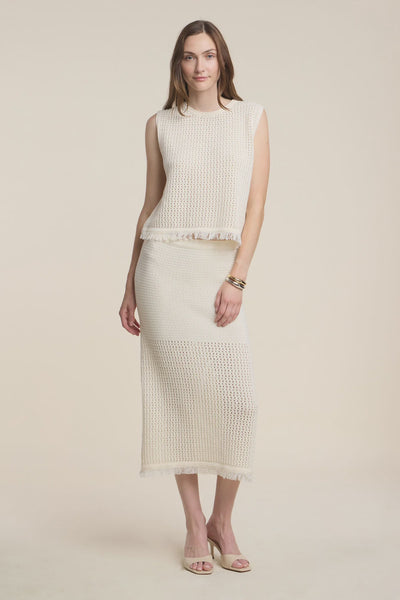 Velvet Blythe Mesh Cotton Knit Skirt in Milk