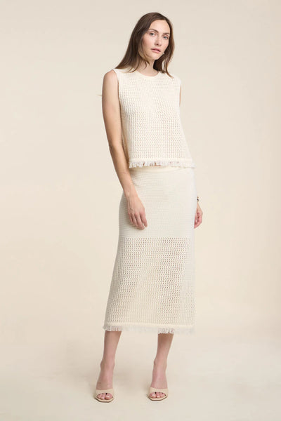 Velvet Blythe Mesh Cotton Knit Skirt in Milk