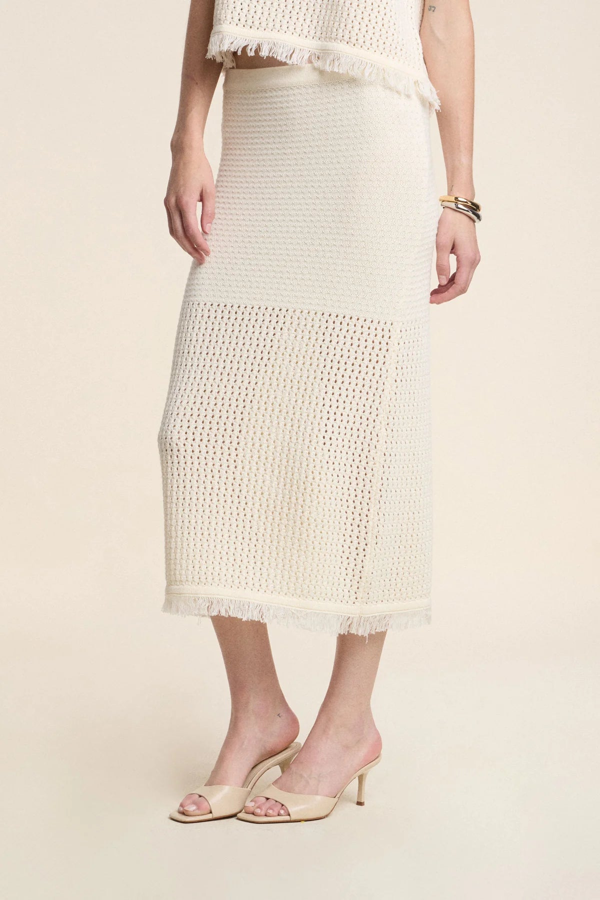 Velvet Blythe Mesh Cotton Knit Skirt in Milk