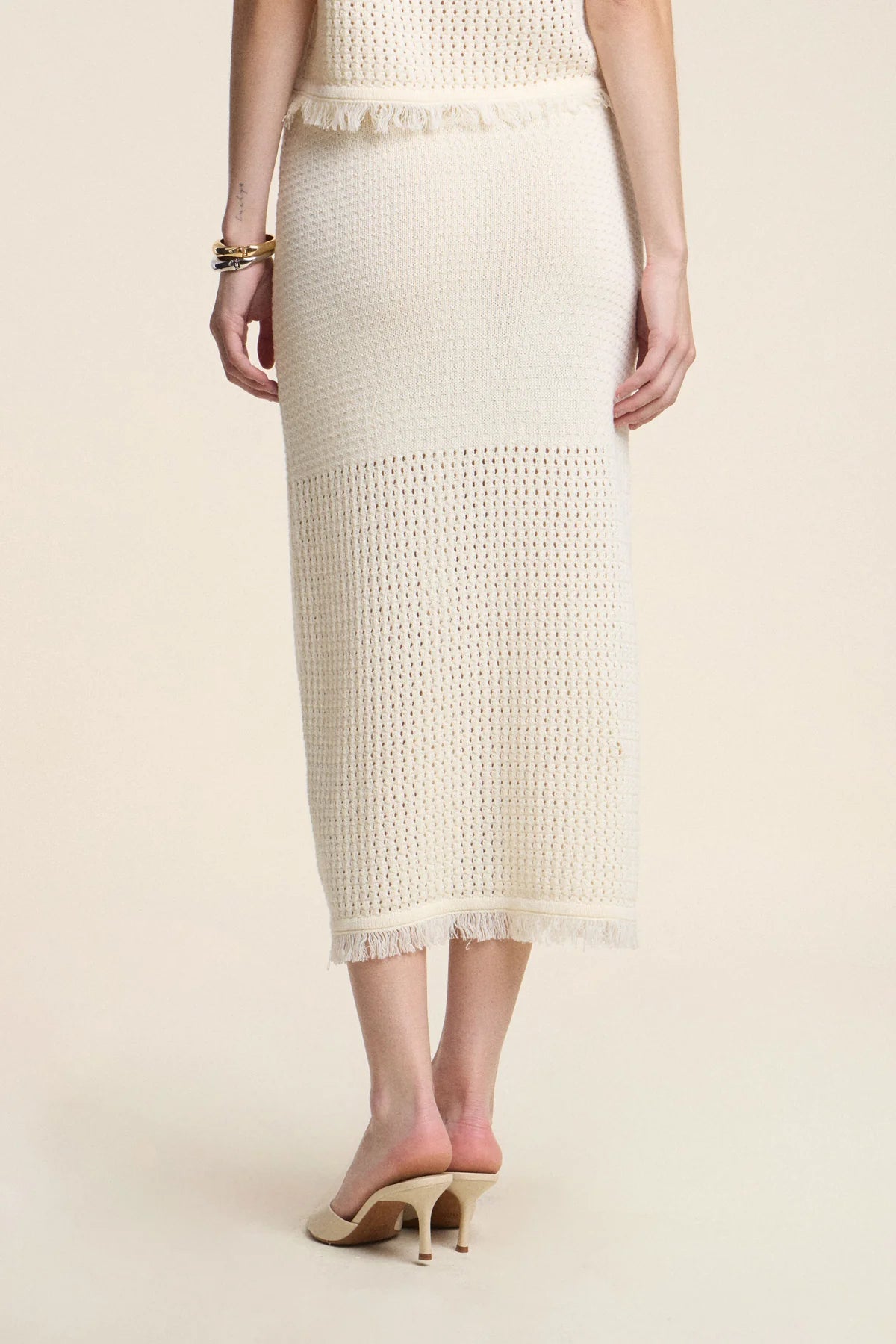 Velvet Blythe Mesh Cotton Knit Skirt in Milk
