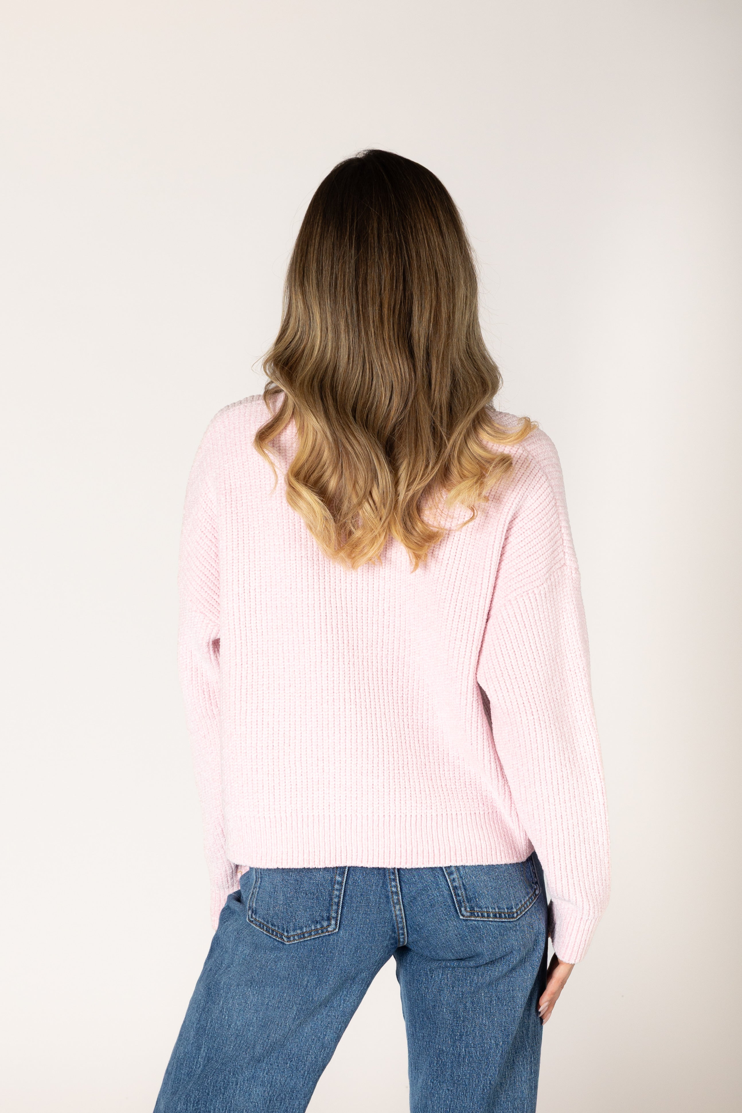 Lyla & Luxe Bobby Chenille Crew Rib Sweater in Rosita