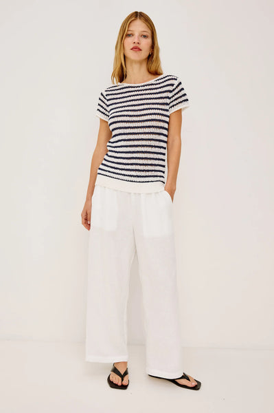 Rails Cady Linen-Blend Top in Ivory Indigo Stripe