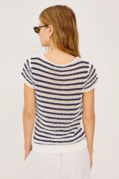 Rails Cady Linen-Blend Top in Ivory Indigo Stripe