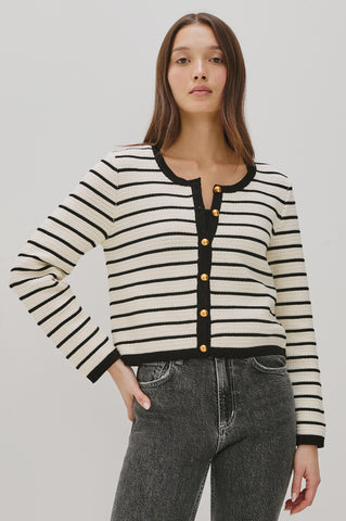 Rails Catania Cardigan in Ivory Black Stripe