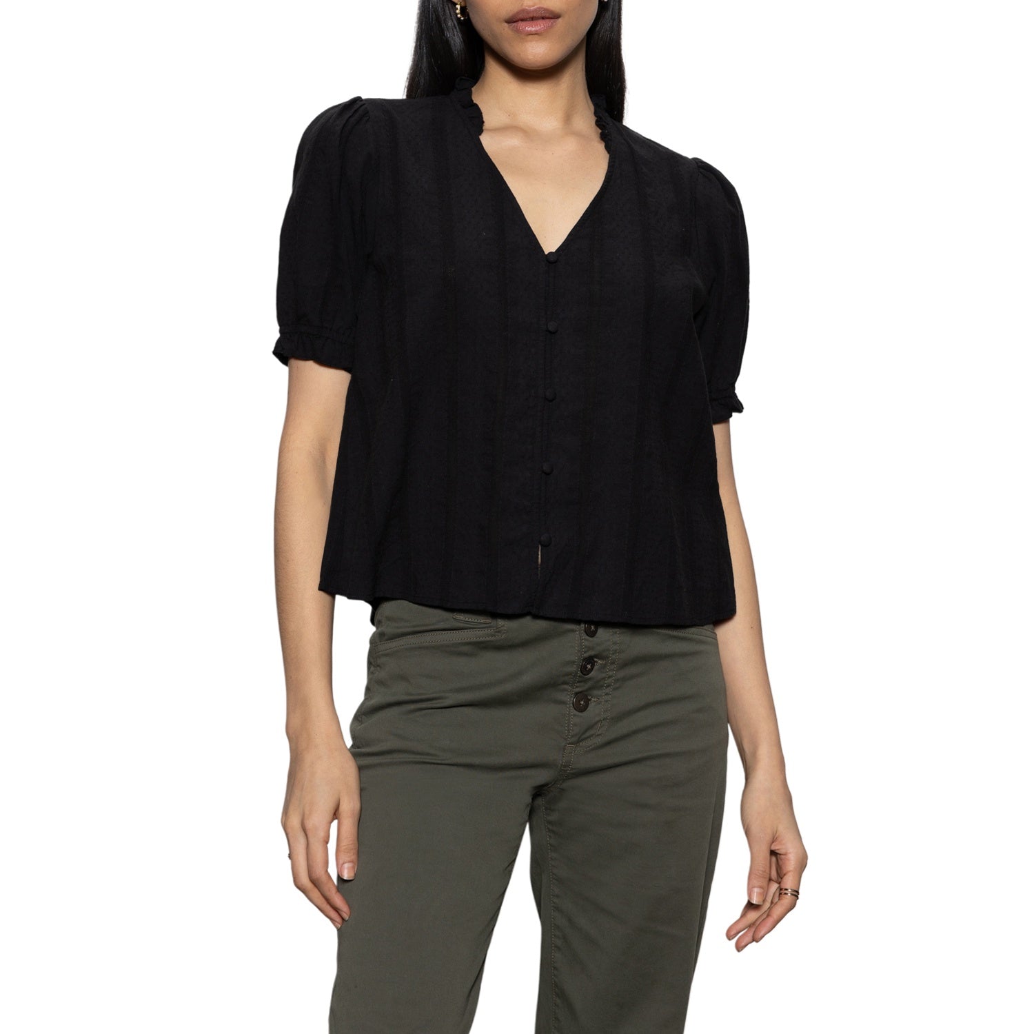 Sanctuary Fall into You Solid S/S Blouse in Black