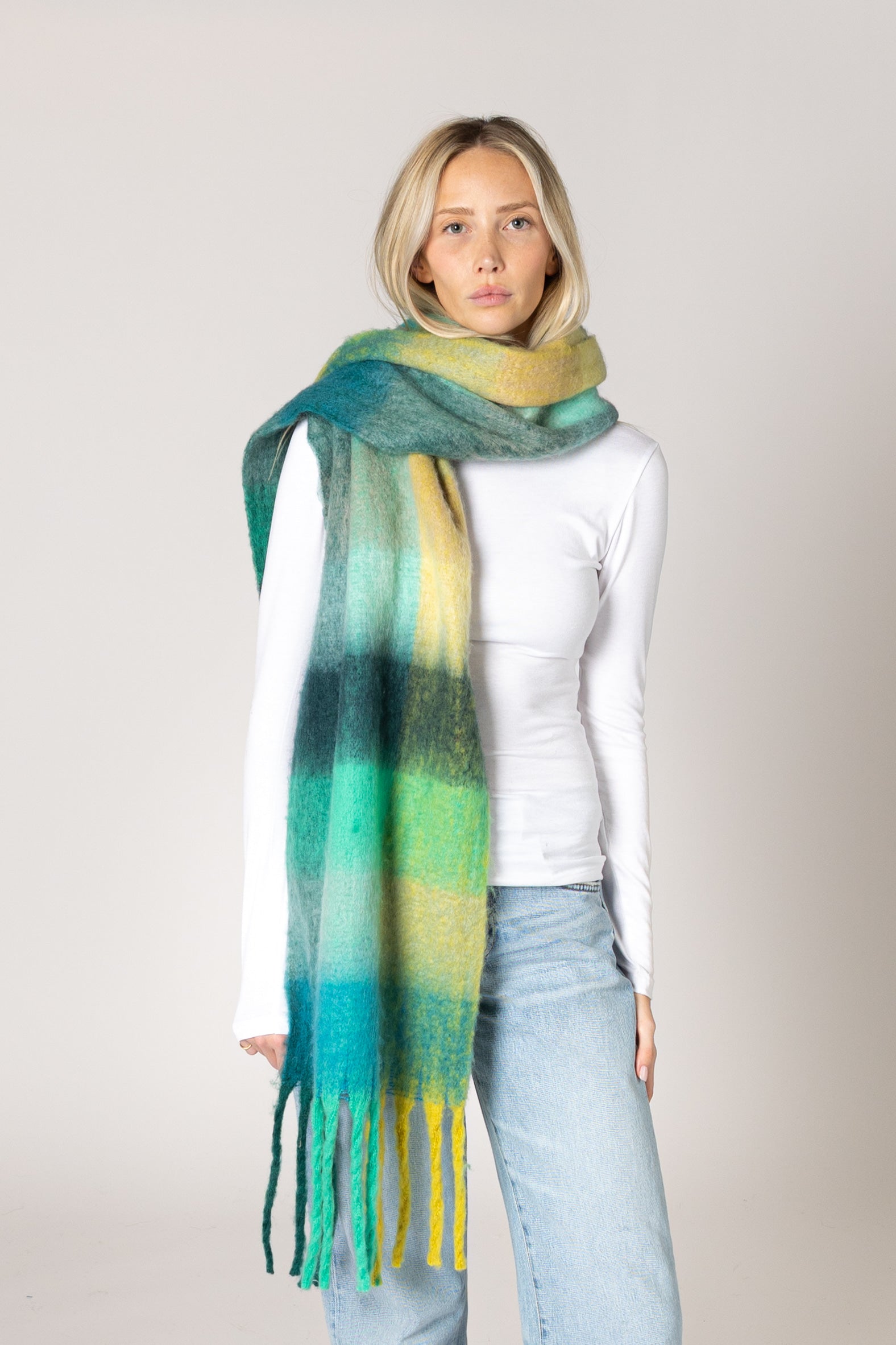 Lyla & Luxe Checked Scarf in Green Sprout Multi