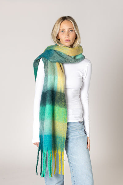 Lyla & Luxe Checked Scarf in Green Sprout Multi