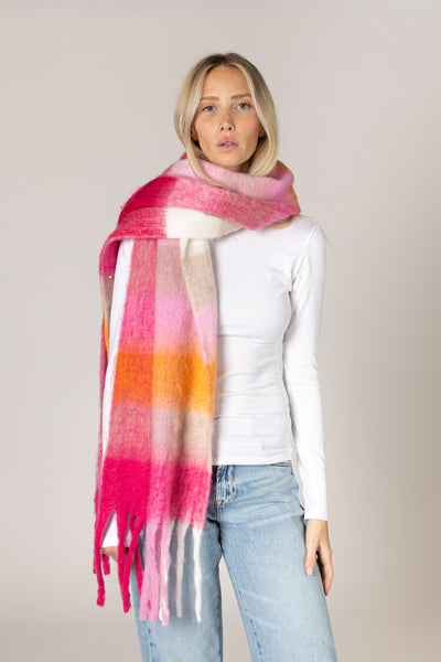 Lyla & Luxe Checked Scarf in Orange Pink Multi