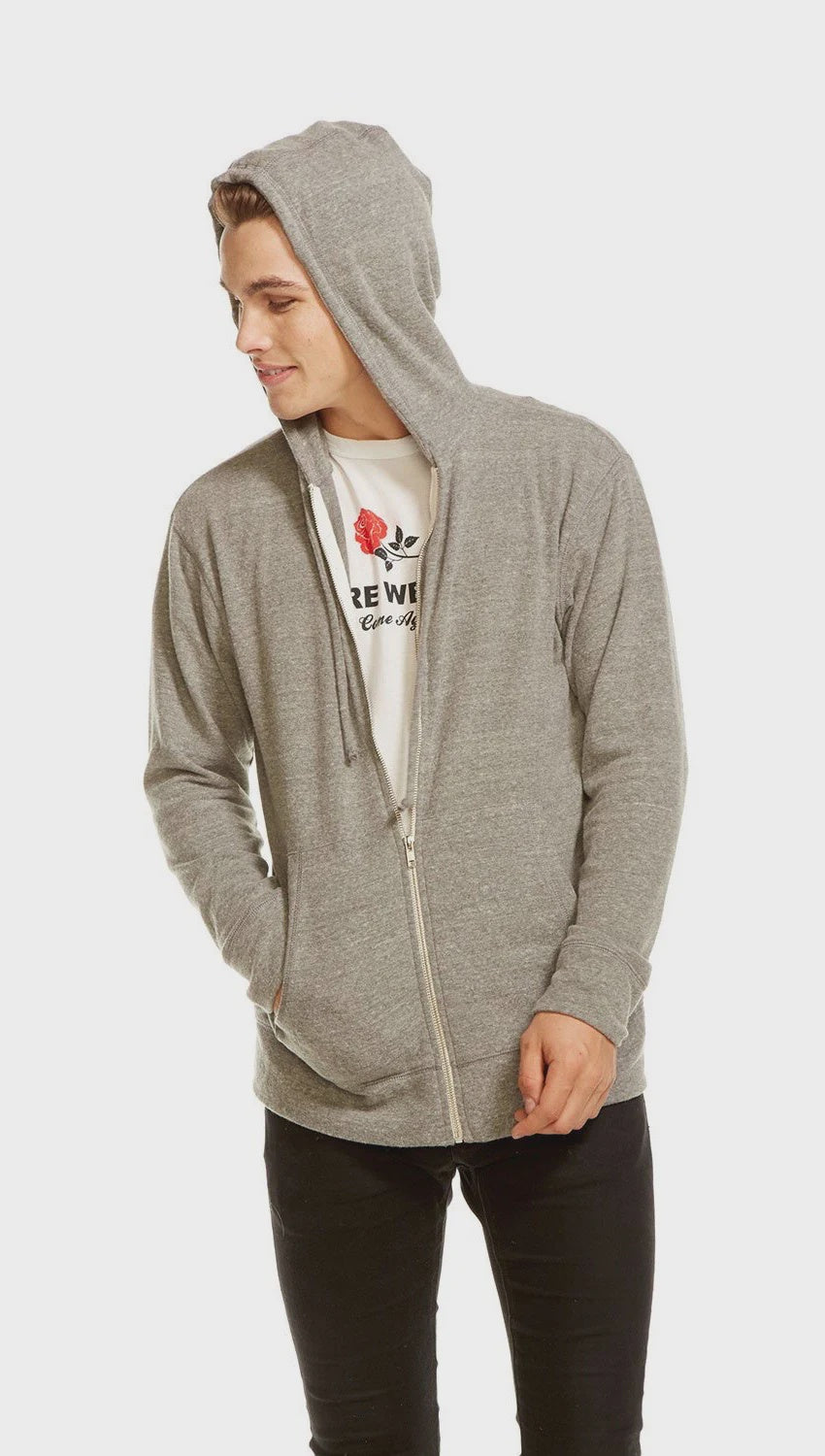 Chaser Men's Vintage Knit L/S Zip Front Hoodie in Heather Grey