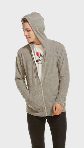 Chaser Men's Vintage Knit L/S Zip Front Hoodie in Heather Grey