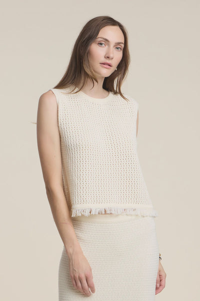 Velvet Cova Mesh Cotton Knit Top in Milk